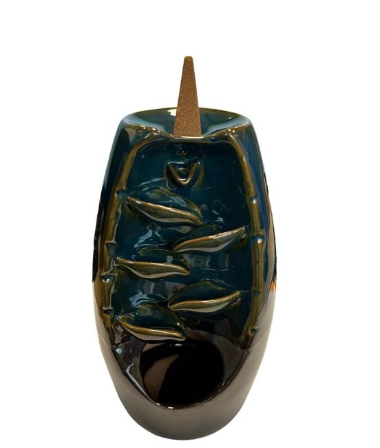 Rückfluss-Räucherstäbchenhalter, Keramik, blau-braune Kaskade aus Blättern, 20 cm