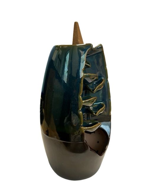 Rückfluss-Räucherstäbchenhalter, Keramik, blau-braune Kaskade aus Blättern, 20 cm