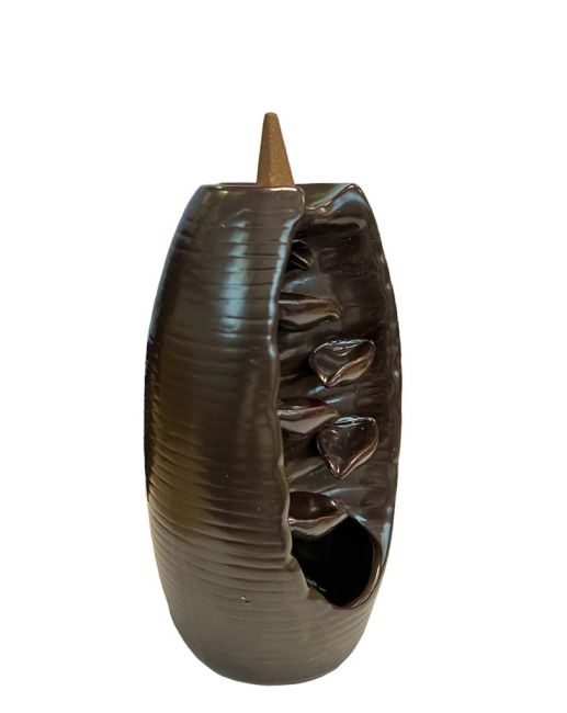 Braun-goldener Keramik-Rückfluss-Räucherstäbchenhalter, Blätterkaskade, 20 cm