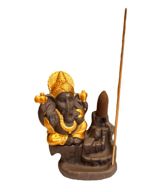 Backflow Ganesh Gold Räucherstäbchenhalter 11cm