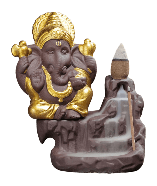 Backflow Ganesh Gold Räucherstäbchenhalter 11cm