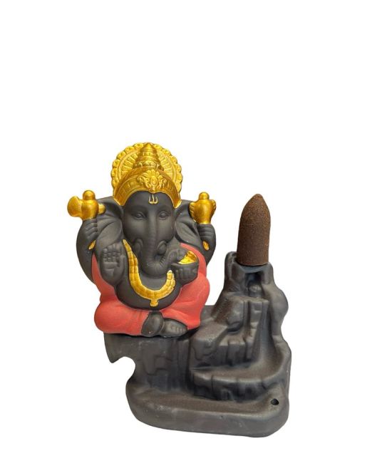 Backflow Ganesh Räucherstäbchenhalter Rot-Gold 11cm