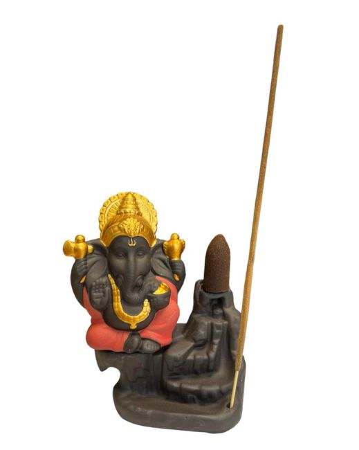 Backflow Ganesh Räucherstäbchenhalter Rot-Gold 11cm