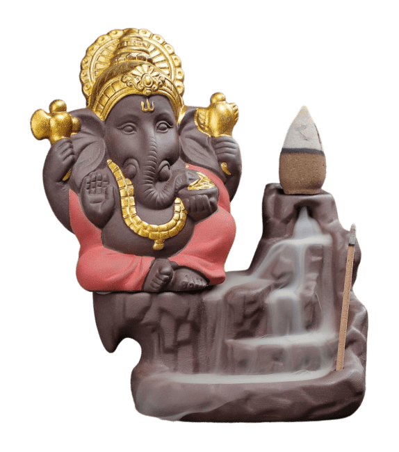 Backflow Ganesh Räucherstäbchenhalter Rot-Gold 11cm