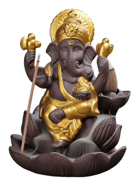 Backflow Ganesh Lotus Räucherstäbchenhalter – Gold 11 cm