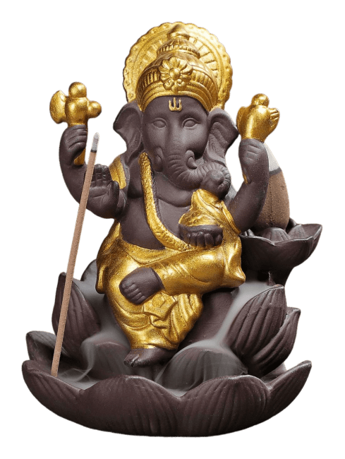 Backflow Ganesh Lotus Räucherstäbchenhalter – Gold 11 cm