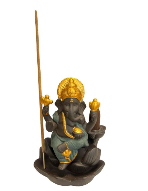 Backflow Ganesh Lotus Räucherstäbchenhalter – Grün 11 cm