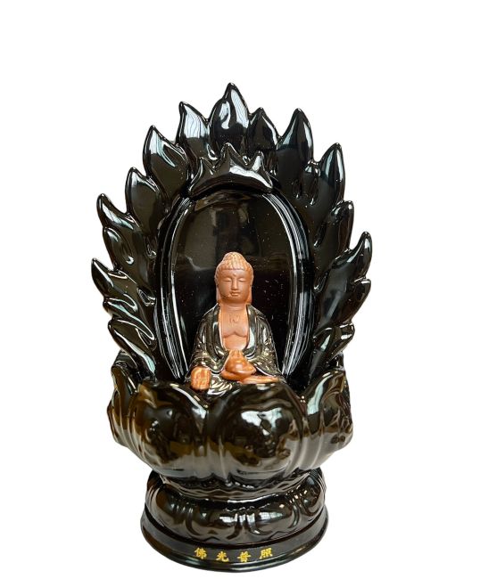 Rückfluss-Räucherstäbchenhalter, Keramik, Buddha, Lotusblume, 22 cm