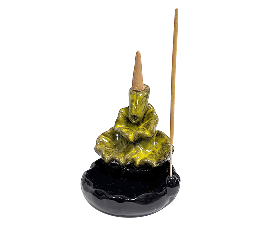 Weihrauch bei Rückfluss-Räucherstäbchenhalter, Keramik, Wasserfall, Lotusblätter, Grün/Gelb, 10 cm|de