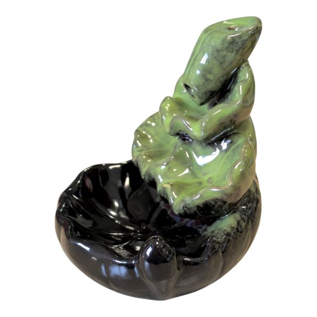 Weihrauch bei Rückfluss-Räucherstäbchenhalter aus Keramik mit Kaskadenmuster und grünen Lotusblättern, 10 cm|de