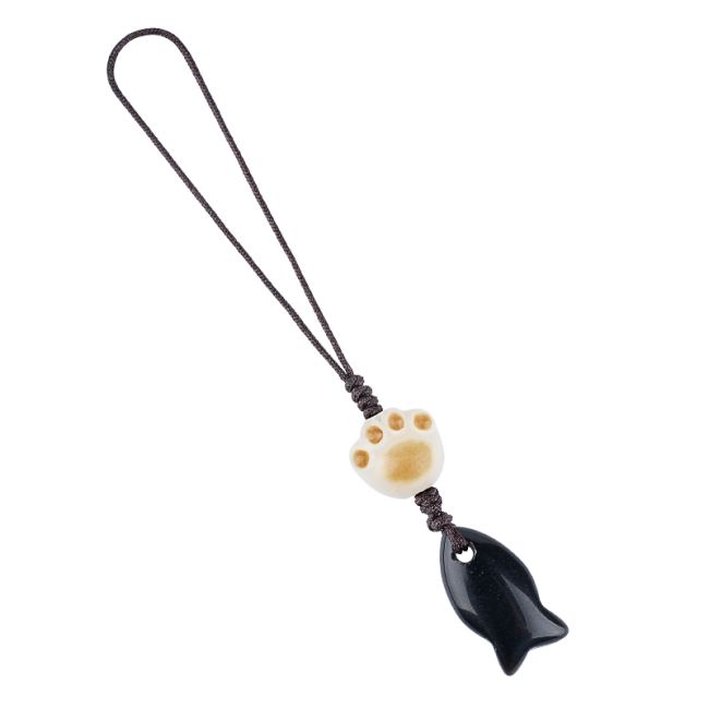 Schwarze Obsidian-Fisch-Taschenanhänger (3 Stück)