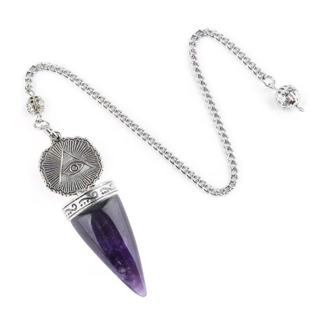 Weihrauch bei Amethyst-Pendel A Silberfarbenes Schutzauge