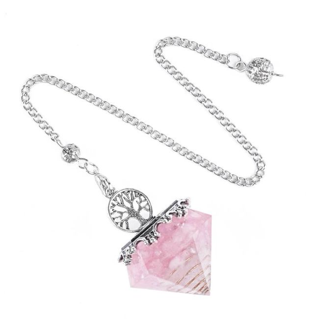 Orgonit-Pendel Lebensbaum Rosenquarz 6 Gesichter