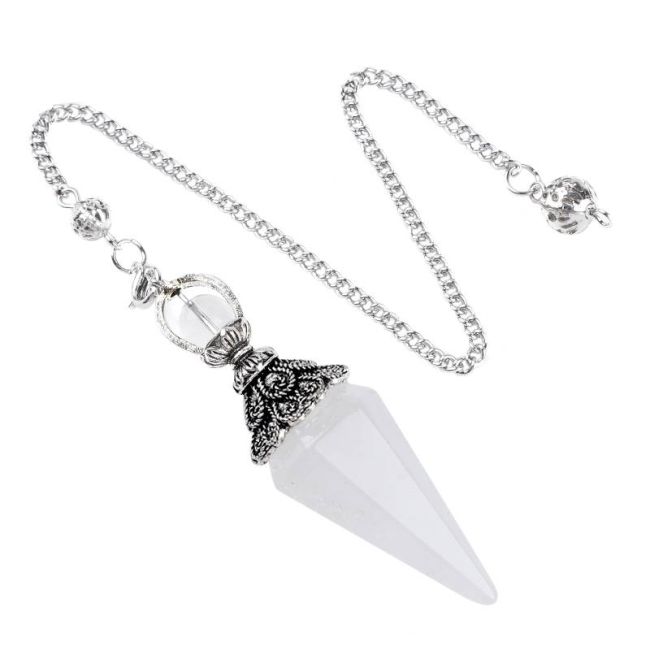 Bergkristall-Pendel mit 6 Seiten & Metall