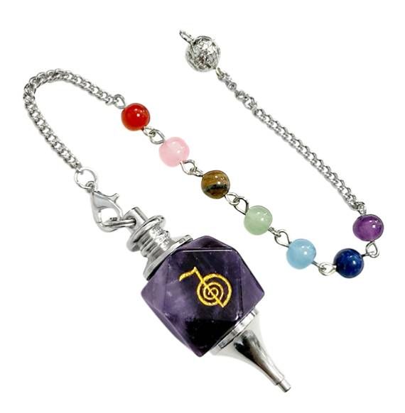 Amethyst Sechseckiges Pendel Reiki ChoKu Rei 7 Chakren