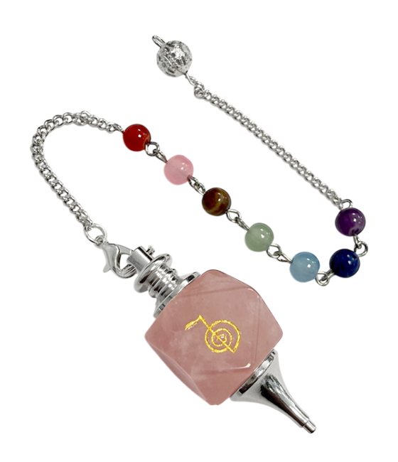Sechseckiges Rosenquarz-Pendel Reiki ChoKu Rei 7 Chakren