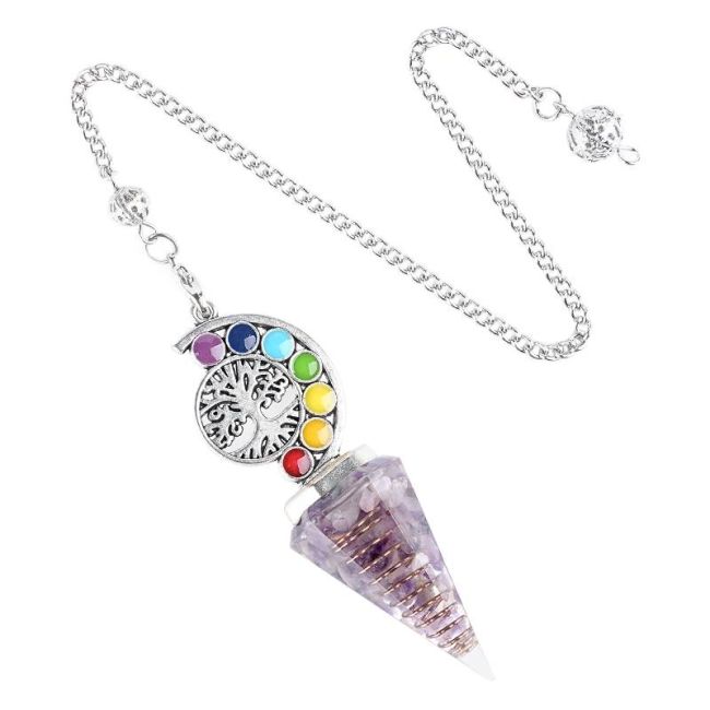 Orgonit Pendel Amethyst Lebensbaum 7 Chakren 6 Seiten