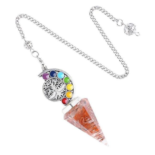 Karneol-Orgonit-Pendel, Lebensbaum, 7 Chakren, 6 Seiten