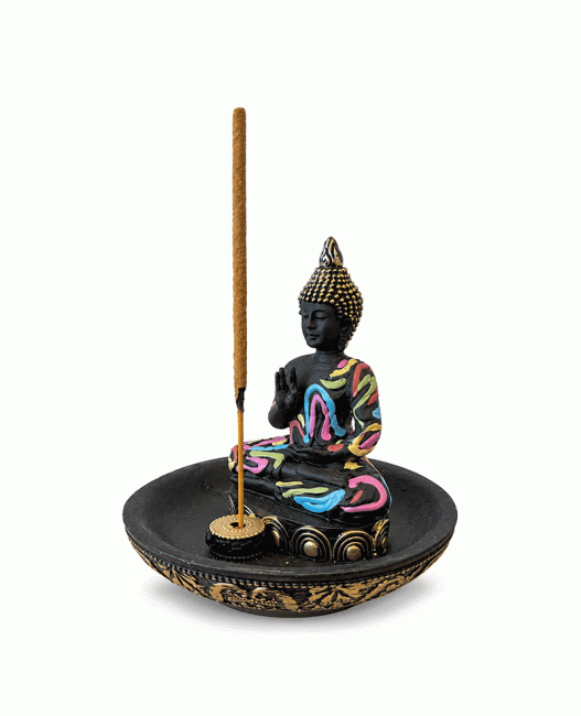 Weihrauch bei Räucherstäbchenhalter Buddha Abhaya Mehrfarbig aus Harz 10 cm|de