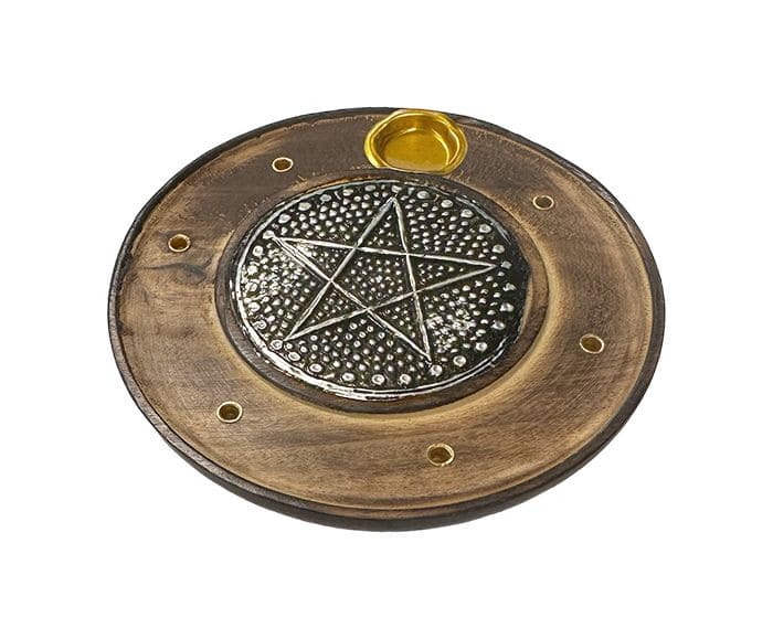 Runder hölzerner Räucherstäbchenhalter Pentacle 10cm x10