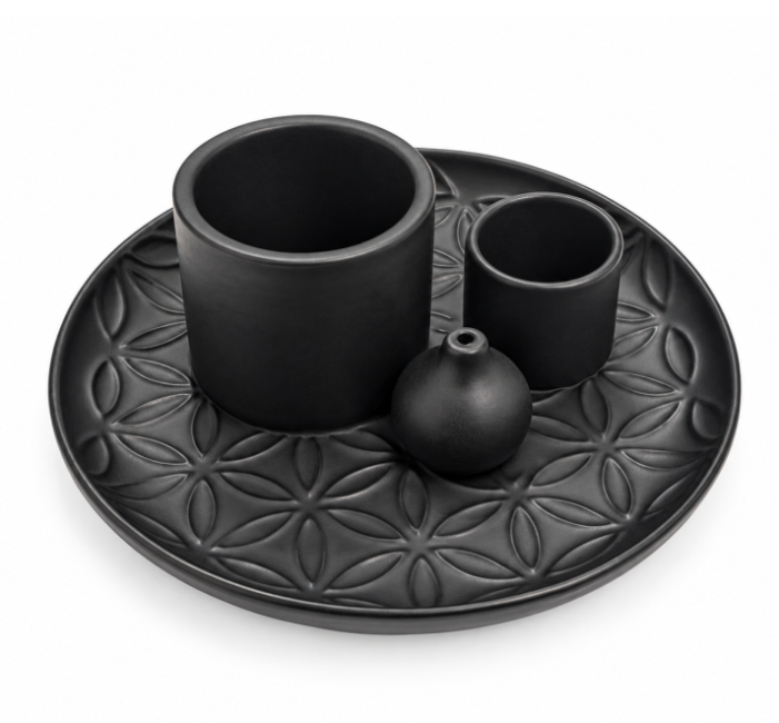 Weihrauch bei Multifunktionaler Räucherstäbchenhalter Blume des Lebens Schwarz Matt 13 cm