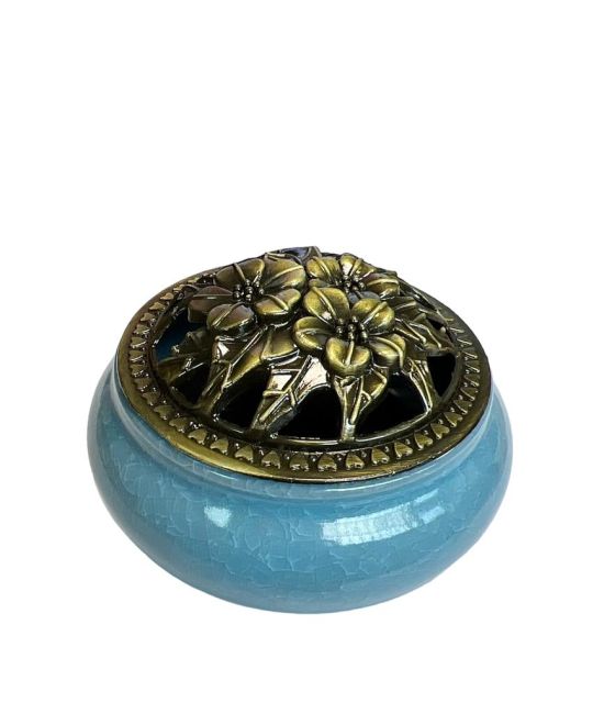 Blauer Keramik-Räucherstäbchenhalter, 10 cm