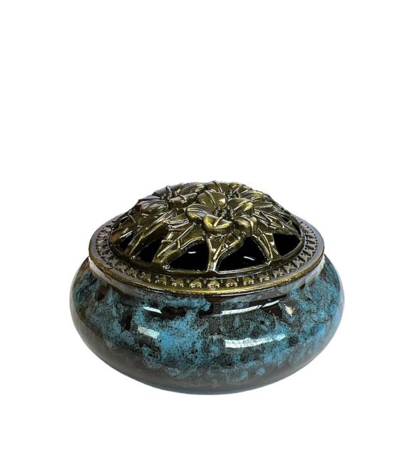 Räucherstäbchenhalter aus schwarzer und blauer Keramik, 10 cm