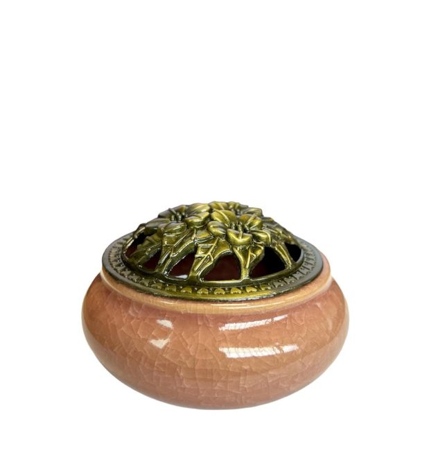 Pfirsichfarbener Keramik-Räucherstäbchenhalter, 10 cm