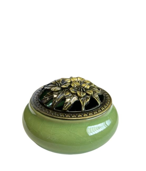 Grüner Keramik-Räucherstäbchenhalter, 10 cm