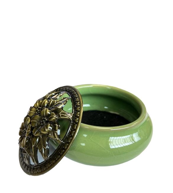 Grüner Keramik-Räucherstäbchenhalter, 10 cm