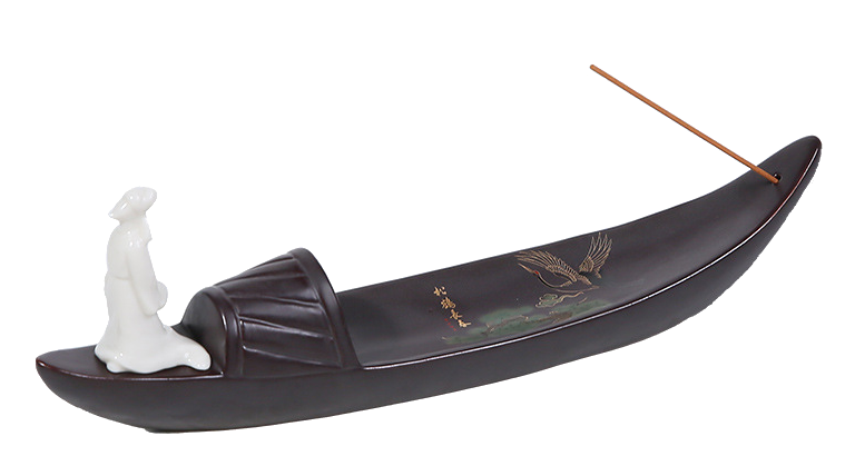 Chinesischer Boot-Räucherstäbchenhalter aus Keramik, 28cm