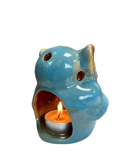 Blauer Eulen-Kerzenhalter 10cm