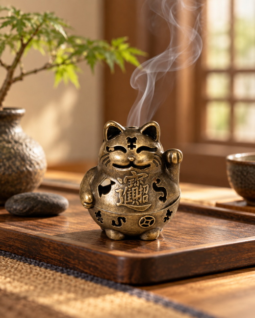 Weihrauch bei Räucherstäbchenhalter Maneki-Neko Bronze 4,9 cm – 3er-Set|de