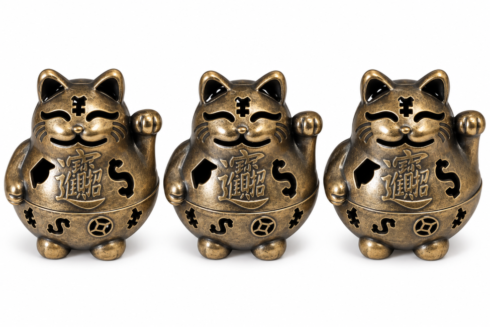 Weihrauch bei Räucherstäbchenhalter Maneki-Neko Bronze 4,9 cm – 3er-Set