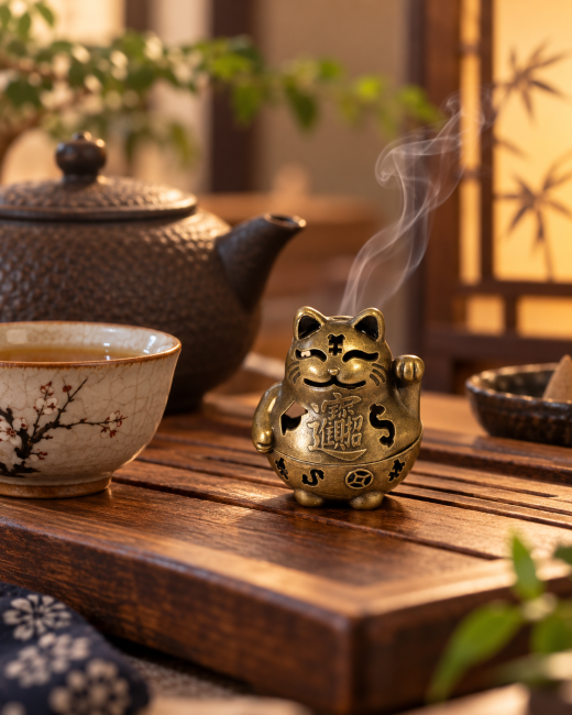 Weihrauch bei Räucherstäbchenhalter Maneki-Neko Bronze 4,9 cm – 3er-Set|de