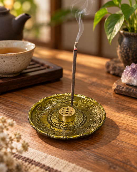 Weihrauch bei Räucherschale und Untersetzer mit Lotus- und Fischmotiv, 9,3 cm|de