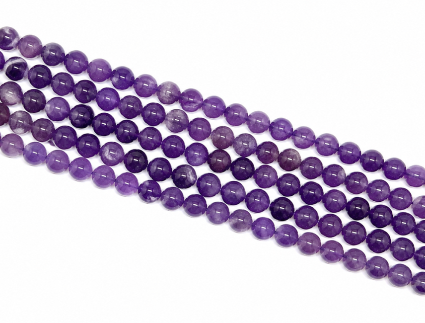 Weihrauch bei Amethyst Rundperlen-Strang A 6mm