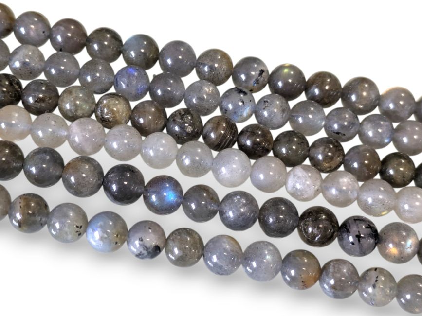 Weihrauch bei Labradoritperlen A 8-9mm auf 40cm Gewinde