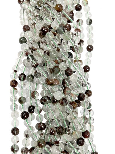 Quarz-Lodolit-A-Perlen, 8 mm, auf einer 40 cm langen Schnur