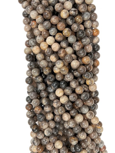 Schwarzer Mondstein A-Perlen 6 mm auf einem 40 cm langen Faden