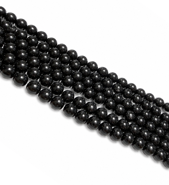 Schwarzer Obsidian Rundperlen-Strang A 10mm