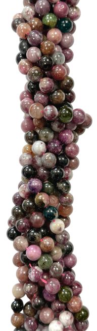 Mehrfarbige Turmalin-A-Perlen, 5–6 mm, auf 40 cm Draht