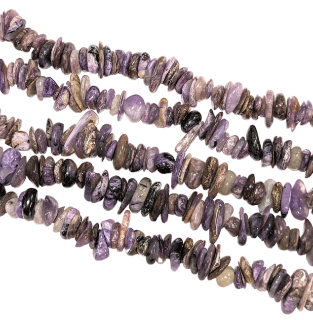 Weihrauch bei Charoite AA-Chips 5–8 mm auf 80 cm Draht