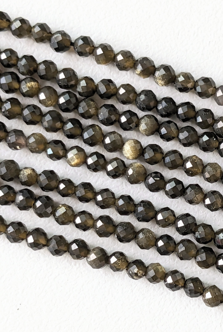 Facettierte schwarz-goldene Obsidian AA-Perlen 3–4 mm auf 40 cm Draht