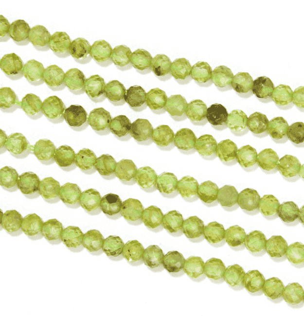 Facettierte Peridot A-Perlen 3 mm auf 40 cm Draht