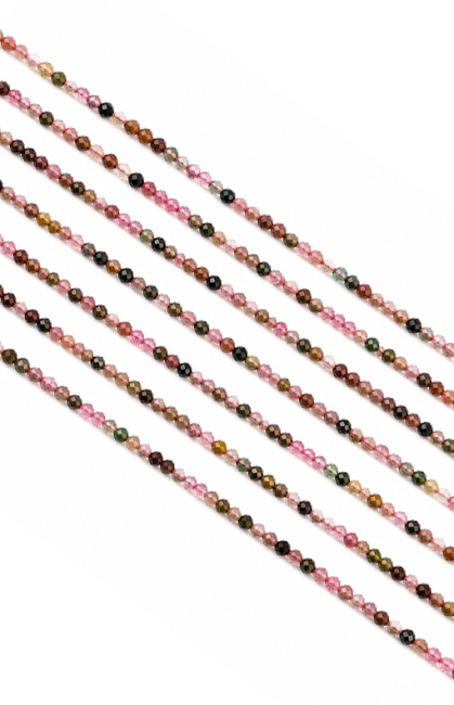 Multicolor-Turmalin Facettierte Perlen-Strang AA 3mm