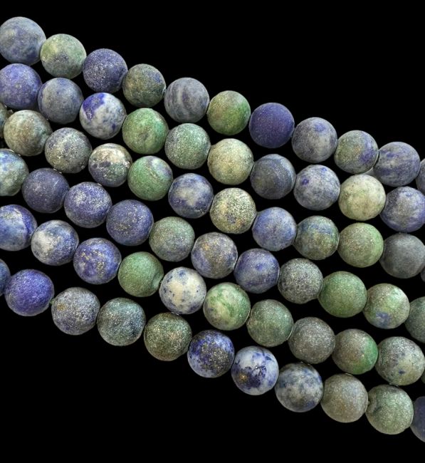 Matte Azurit-Malachit-Perlen, 6 mm, auf einem 40 cm langen Faden