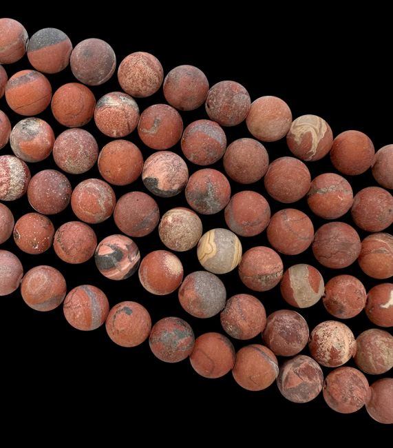 Matte Perlen aus rotem Jaspis, 8 mm, auf einem 40 cm langen Faden