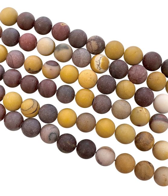 Jaspis-Mokait. 8 mm große, matte Perlen auf einem 40 cm langen Faden