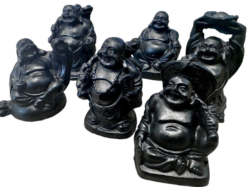 Set mit 6 schwarzen Buddhas Harz 5cm